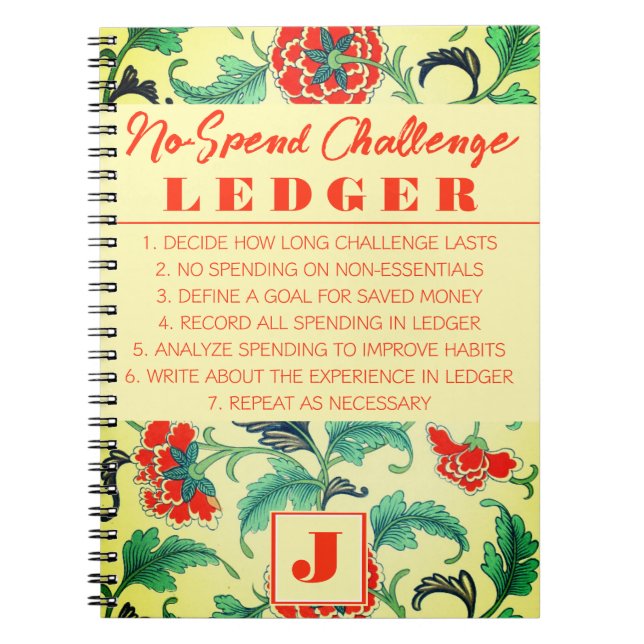 No Spend Challenge Ledger Vintage Flowers Notebook (Front)