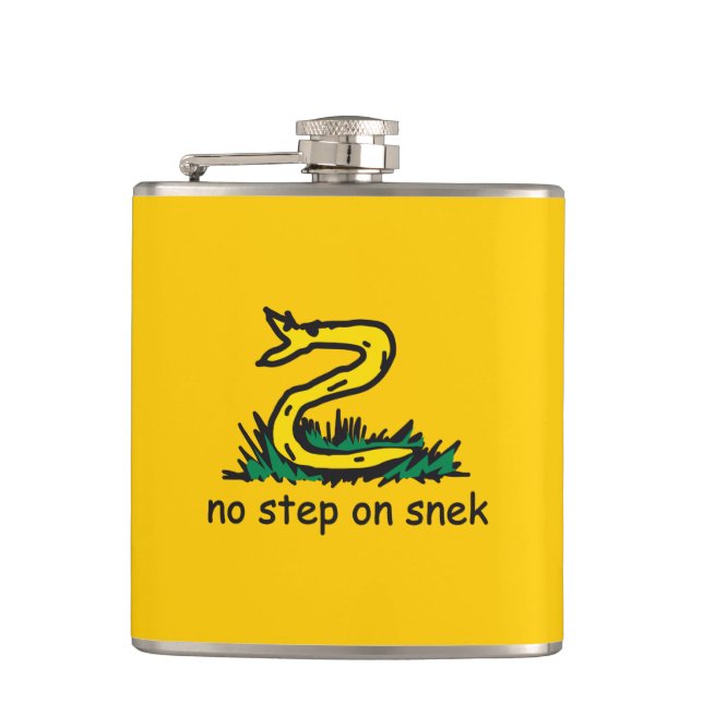 No step on snek memes Gadsden parody SnekRight Hip Flask (Front)