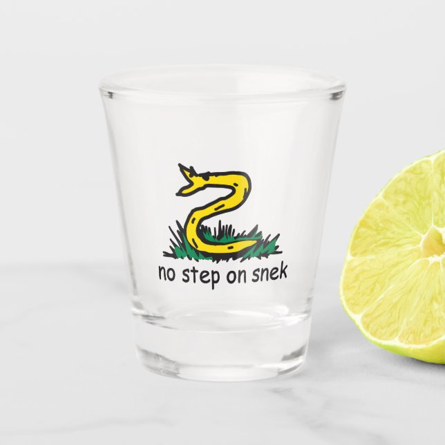 No step on snek memes Gadsden parody SnekRight Shot Glass (Front)