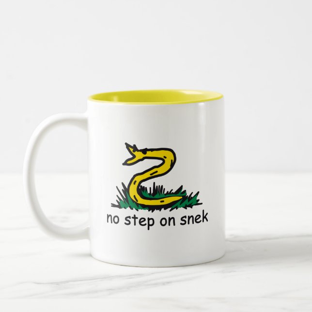 No step on snek memes Gadsden parody SnekRight Two-Tone Coffee Mug (Left)
