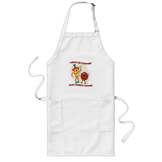 No Stopping that Topping Pizza Fun Cartoon  Long Apron (Front)