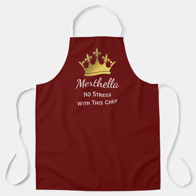 NO STRESS CHEF | Personalized Add Logo | BURGUNDY Apron (Front)