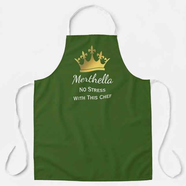 NO STRESS CHEF | Personalized Add Logo | GREEN Apron (Front)