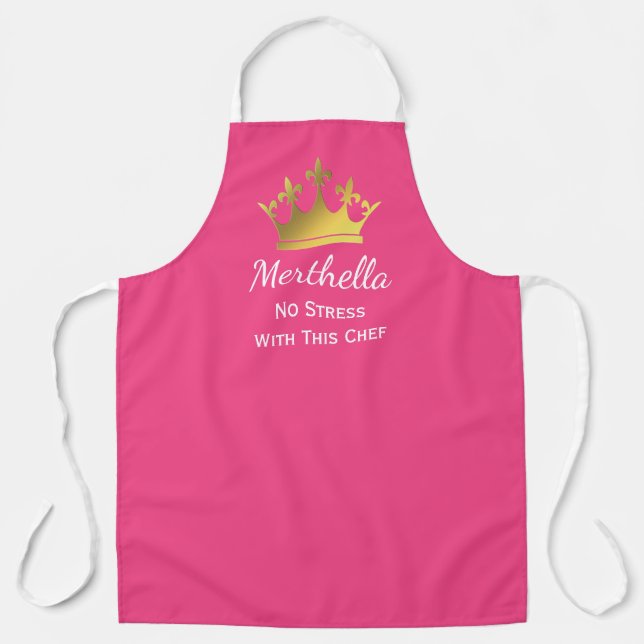 NO STRESS CHEF | Personalized Add Logo | HOT PINK Apron (Front)