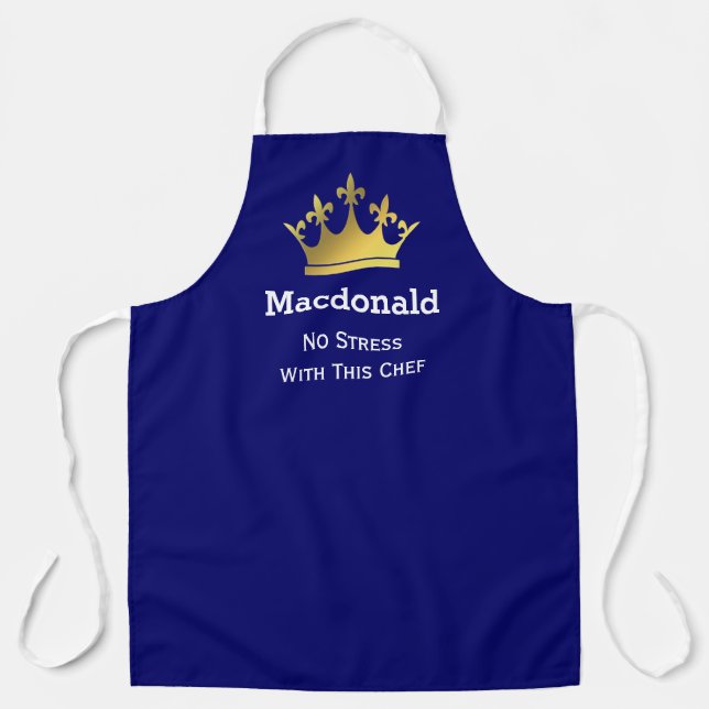 NO STRESS CHEF | Personalized Crown | BLUE Apron (Front)