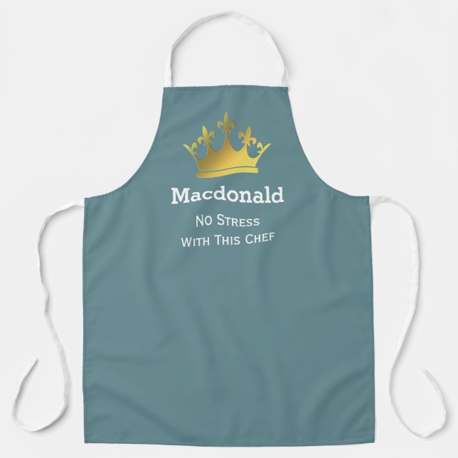 NO STRESS CHEF | Personalized Crown | CADET BLUE Apron (Front)