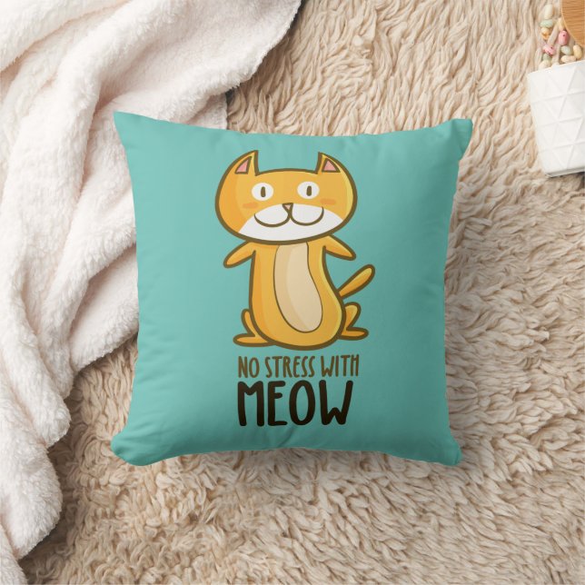 No Stress with Meow Women's Throw Pillow (Blanket)