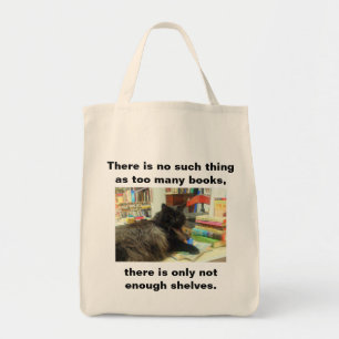 "No such thing as too many books" Cat (Light) Tote Bag