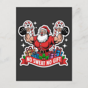 No Sweat No Gift Santa Lifting Dumbbells Bodybuild Holiday Postcard