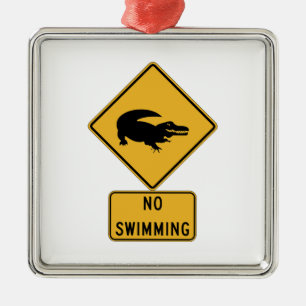 No Swimming - Alligators (2), Sign, Louisiana, US Metal Ornament
