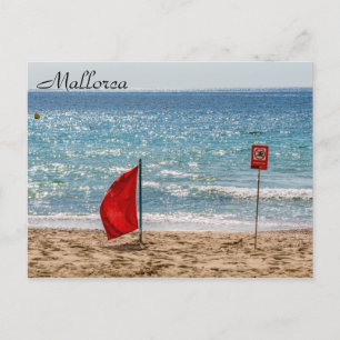 No swimming red flag on the beach - Mallorca Postcard