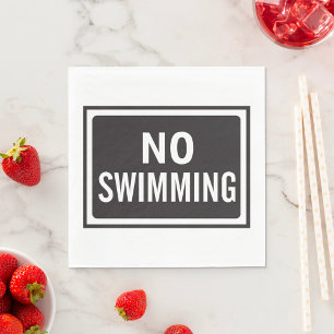 No Swimming Sign Bold Black and White Warning  Napkin