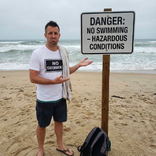 No Swimming Sign Bold Black and White Warning T-Shirt
