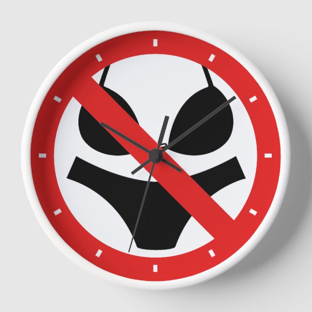 No Swimsuits Allowed Sign Clock (Front)