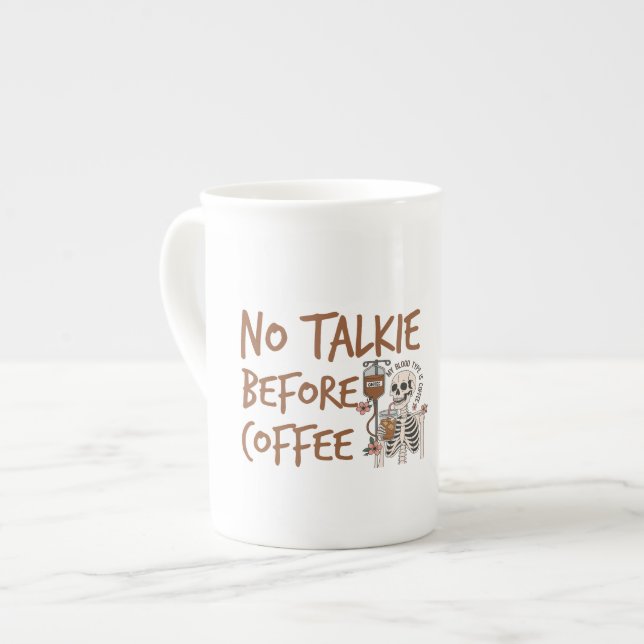 No Talkie Before Coffee funny cat lover gift Bone China Mug (Front Left)