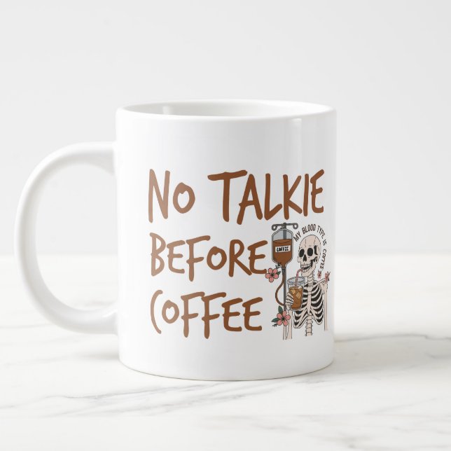 No Talkie Before Coffee funny cat lover gift Large Coffee Mug (Left)