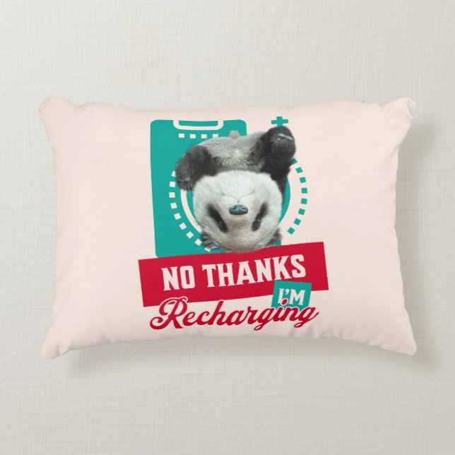 No Thanks, I’m Recharging Panda Bear Cub Battery Accent Pillow (Front)