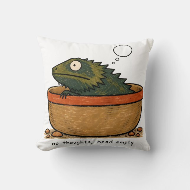 No Thoughts Head Empty Bearded Dragon Art Throw Pillow (Front)