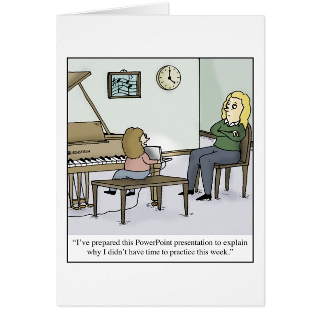No Time to Practice Piano Lesson Cartoon (Front)