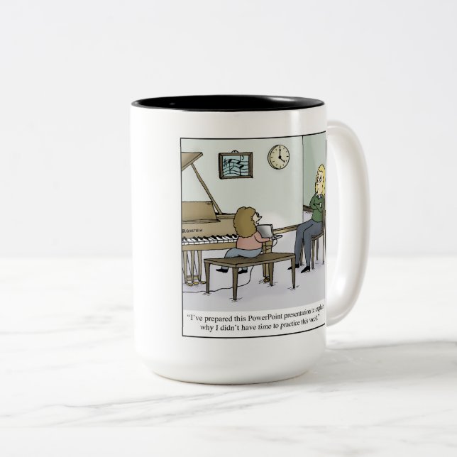 No Time to Practice Piano Lesson Cartoon Two-Tone Coffee Mug (Front Right)