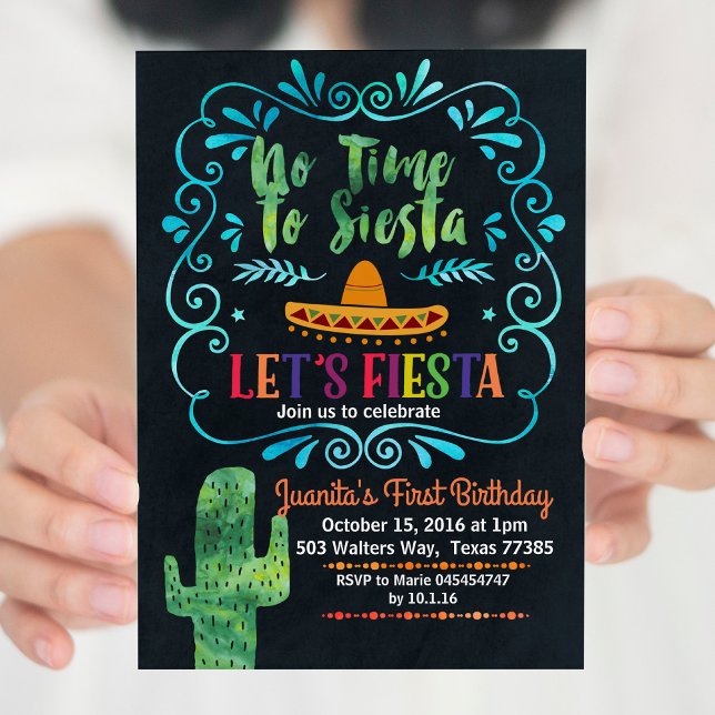 No Time to Siesta Birthday Invitation chalkboard (Creator Uploaded)