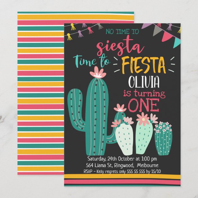 No Time To Siesta Fiesta Birthday Invitation (Front/Back)