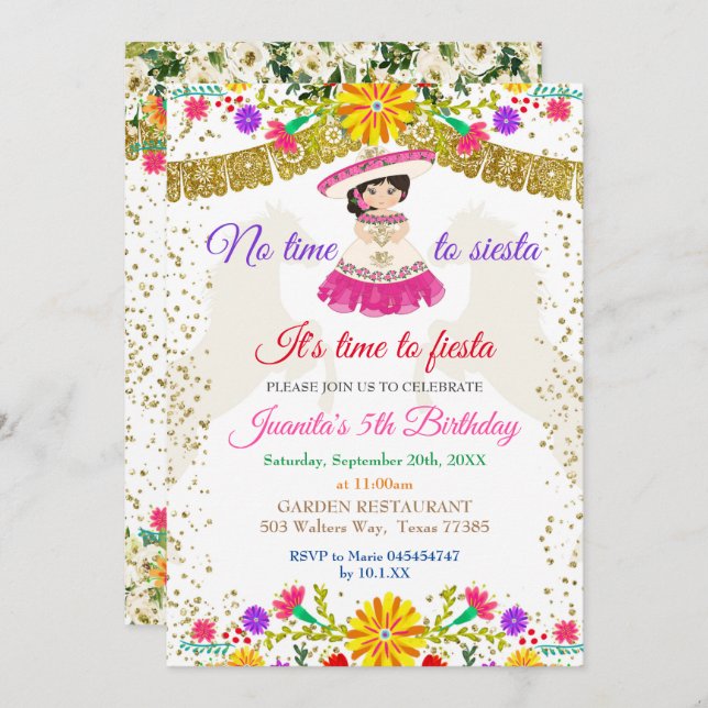 No Time to Siesta Let's Fiesta Birthday Fiesta Invitation (Front/Back)