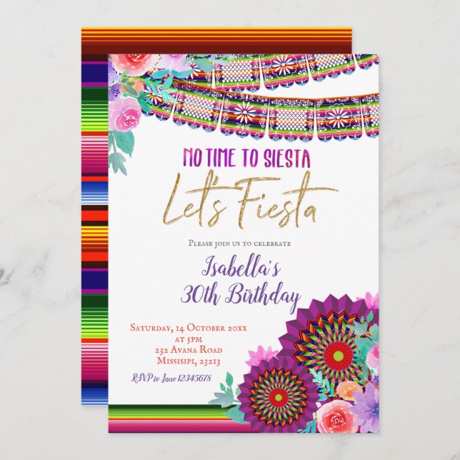 No Time to Siesta Let's Fiesta Birthday Invitation (Front/Back)