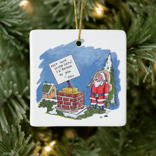 No To Santa square ceramic ornament (Tree)