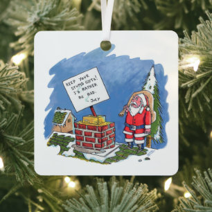 No To Santa square metal ornament
