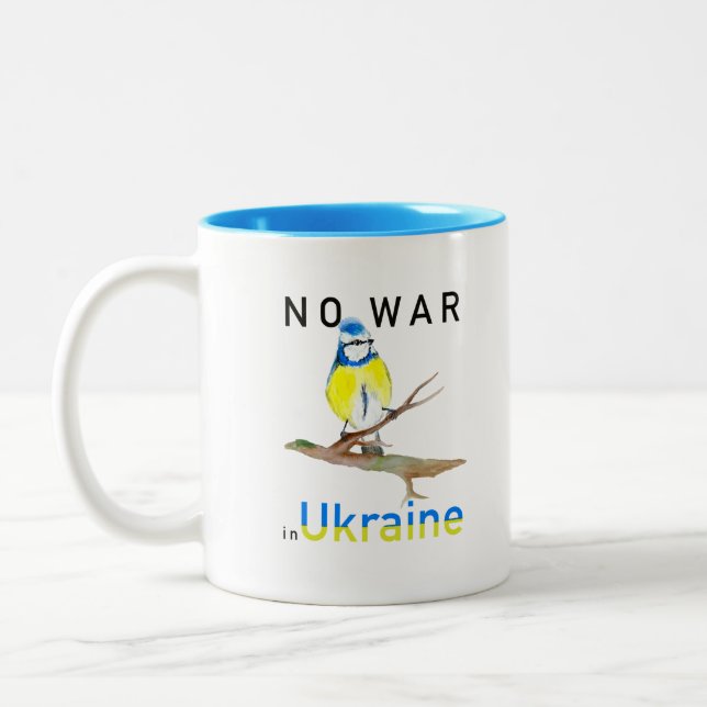 No to War in Ukraine Two-Tone Coffee Mug (Left)