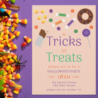 No Tricks Just Treats Candy Halloween Party Invitation