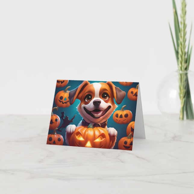 NO Tricks JUST Treats Cute Halloween Puppy OWN ART Card (Front)