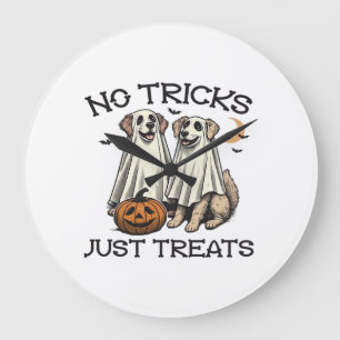 No Tricks Just Treats Dog Halloween Shirt Classic Large Clock
