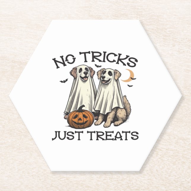 No Tricks Just Treats Dog Halloween Shirt Classic  Paper Coaster (Front)