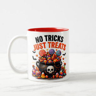 No Tricks Just Treats Funny Halloween Candy Two-Tone Coffee Mug