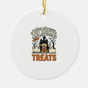 No Tricks Just Treats Halloween Dog Ghost Shirt_1 Ceramic Ornament