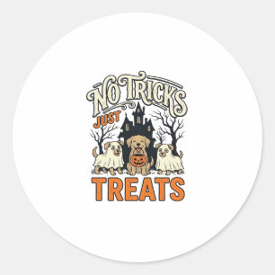No Tricks Just Treats Halloween Dog Ghost Shirt_1 Classic Round Sticker