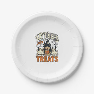 No Tricks Just Treats Halloween Dog Ghost Shirt_1 Paper Plate