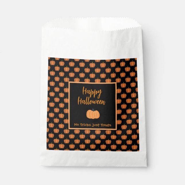 No tricks just treats Halloween orange pumpkins Favour Bag (Front)