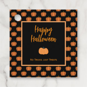 No tricks just treats Halloween orange pumpkins Favour Tags