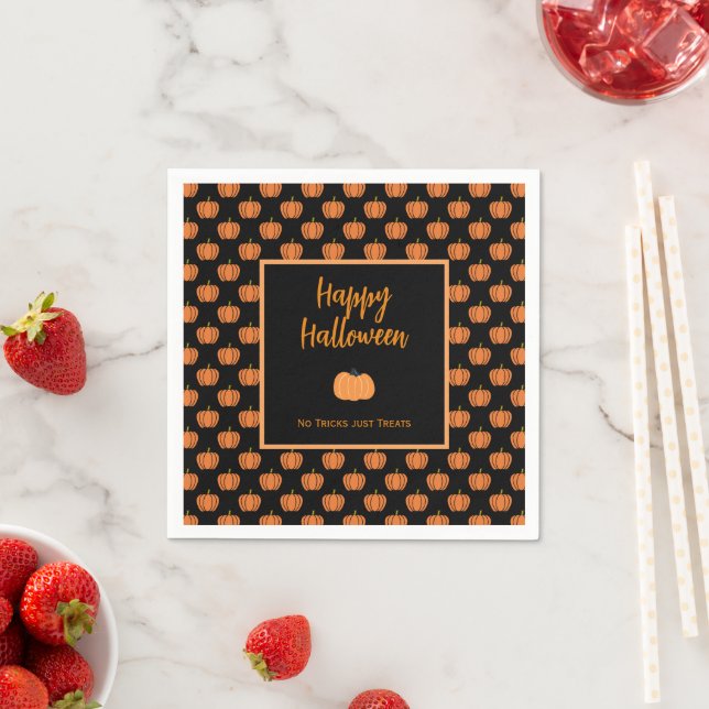 No tricks just treats Halloween orange pumpkins Napkin (Insitu)