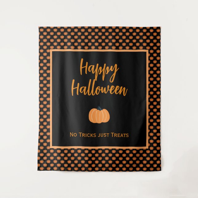 No tricks just treats Halloween orange pumpkins Tapestry (Front)