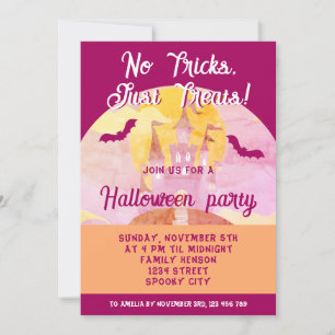 No Tricks Just Treats Spooky Castle Halloween Invitation