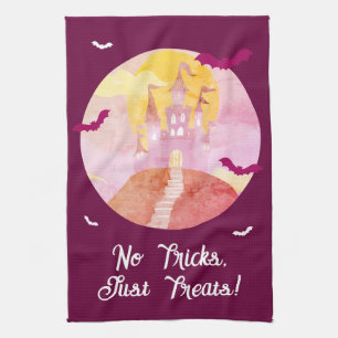 No Tricks Just Treats Spooky Castle Halloween Kitchen Towel