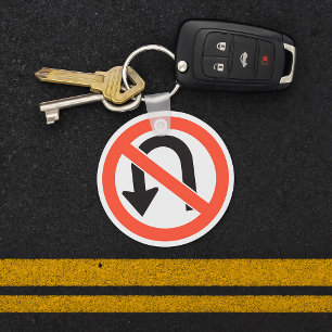 No U-Turn Sign Traffic Safety Road Symbol Keychain