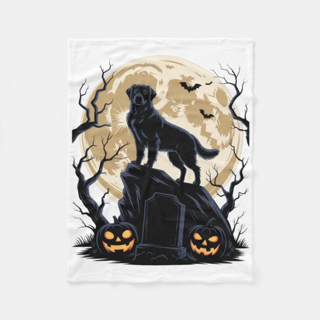 No Visible Text Detected. Spooky Halloween Dog Lov Fleece Blanket (Front)
