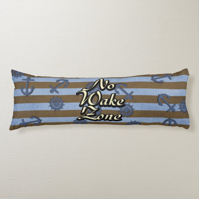 No Wake Zone Nautical Ship Anchors And Wheels Body Pillow (Front)
