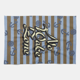 No Wake Zone Nautical Ship Anchors And Wheels Kitchen Towel