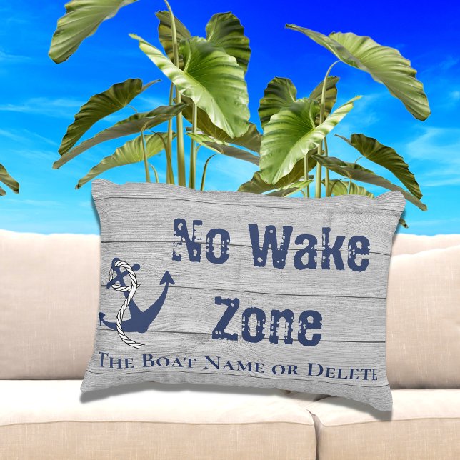 No Wake Zone Navy Anchor Rope Nautical Accent Pillow (Creator Uploaded)